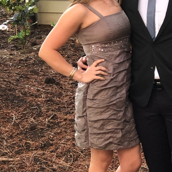 Mauve metallic colored dress with half over jacket - Picture 5 of 5